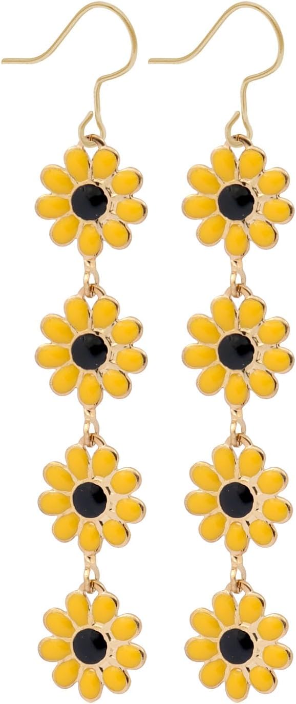 Boho Flower Dangle Earrings for Women,Chic White Yellow Drop Flower Statement Earrings Tropical Beach Jewelry