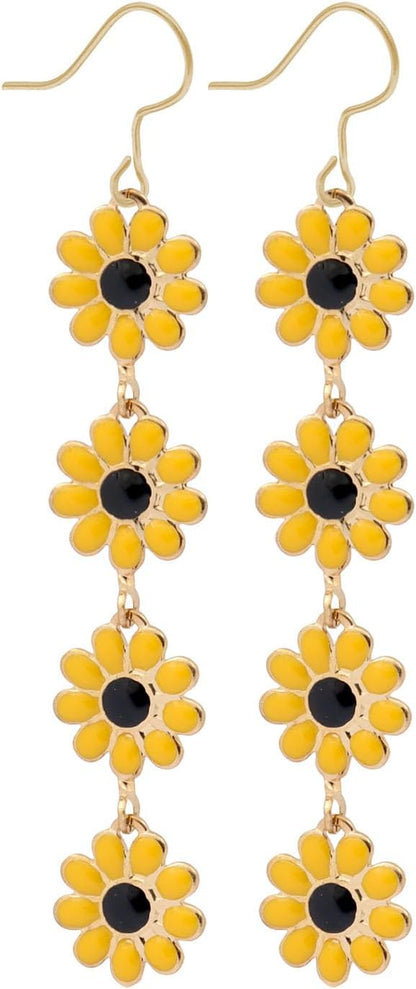 Boho Flower Dangle Earrings for Women,Chic White Yellow Drop Flower Statement Earrings Tropical Beach Jewelry