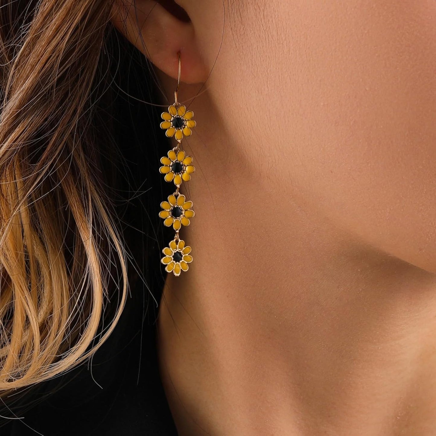 Boho Flower Dangle Earrings for Women,Chic White Yellow Drop Flower Statement Earrings Tropical Beach Jewelry