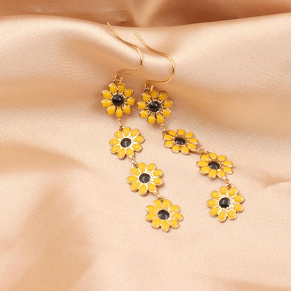 Boho Flower Dangle Earrings for Women,Chic White Yellow Drop Flower Statement Earrings Tropical Beach Jewelry