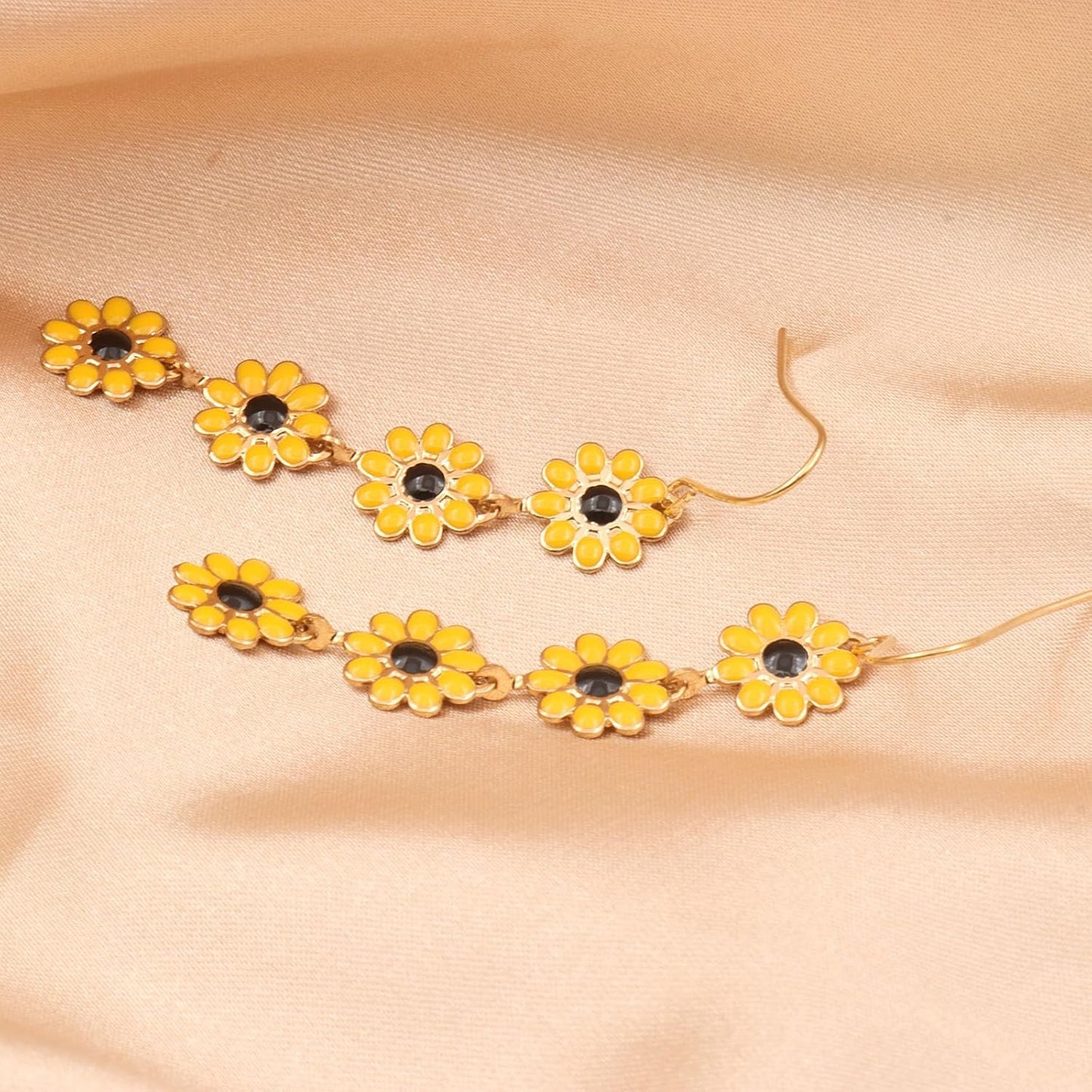 Boho Flower Dangle Earrings for Women,Chic White Yellow Drop Flower Statement Earrings Tropical Beach Jewelry