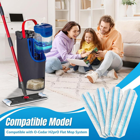 4-Pack Replacement Mop Pads for O-Cedar H2pro Flat Mop System & Vileda | O'Cedar H2 Pro Microfiber Mop Heads Replacements | Washable Reusable Refills | Safe on Wood, Tile, Vinyl Floors.