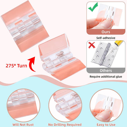 24Pcs Acrylic Small Hinges, 1.4x1 inch Clear Self-Adhesive Hinges, Folding Hinge Tool for Cabinet Drawer Furniture Display Stand DIY Crafts (35x25 mm)