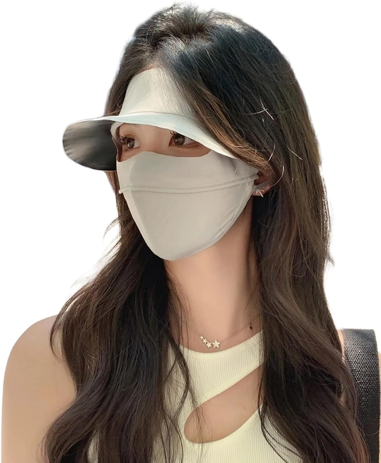 UV Face Cover UPF 50+ Women's Ice Silk Summer Breathable Full Face Sun Mask Outdoor Eye Protection Sunscreen Balaclava Hat  Beige  One Size