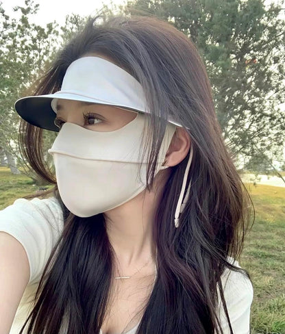 UV Face Cover UPF 50+ Women's Ice Silk Summer Breathable Full Face Sun Mask Outdoor Eye Protection Sunscreen Balaclava Hat  Beige  One Size