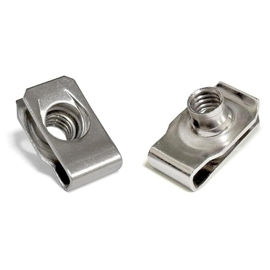 1/4"-20 U-Style Clip-On Nut, U-Type Stainless Steel 18-8 (304) Regular Extruded U-Nut, Pack of 20.