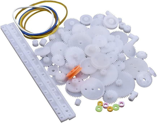 75pcs Mixed Plastic Gearbox Rack Pulley Belt Worm Gear Single & Double-Gear 8-56 Teeth DIY Tool for Robot Repair & Toy Car DIY Kit.