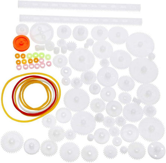 75pcs Mixed Plastic Gearbox Rack Pulley Belt Worm Gear Single & Double-Gear 8-56 Teeth DIY Tool for Robot Repair & Toy Car DIY Kit.