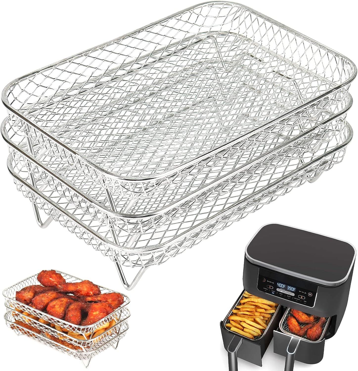 Air Fryer Rack for Ninja Dual Airfryer, 3pcs Stackable Stainless Steel Dehydrator Rack, Rectangle Double Air Fryer Accessories, Ninja Dual Airfryer Accessories.