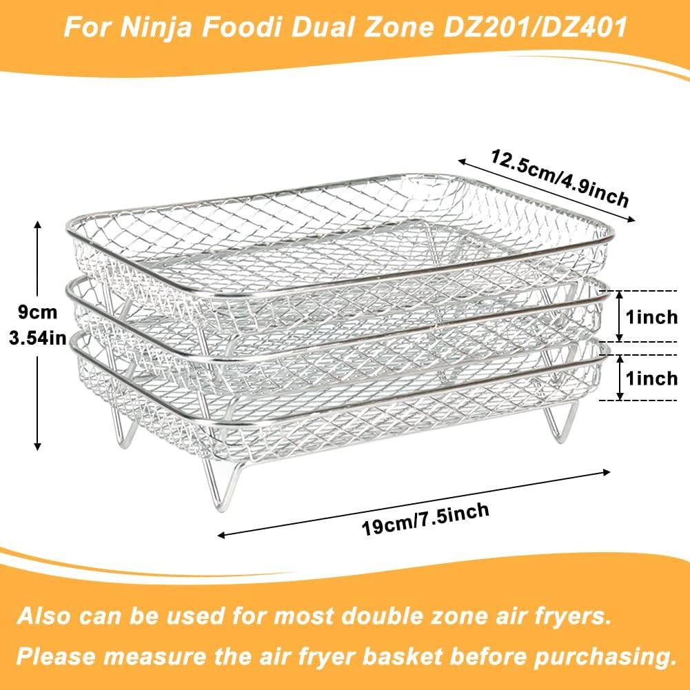 Air Fryer Rack for Ninja Dual Airfryer, 3pcs Stackable Stainless Steel Dehydrator Rack, Rectangle Double Air Fryer Accessories, Ninja Dual Airfryer Accessories.