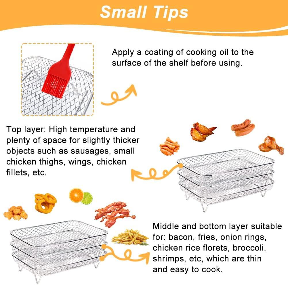 Air Fryer Rack for Ninja Dual Airfryer, 3pcs Stackable Stainless Steel Dehydrator Rack, Rectangle Double Air Fryer Accessories, Ninja Dual Airfryer Accessories.