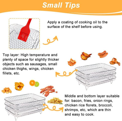 Air Fryer Rack for Ninja Dual Airfryer, 3pcs Stackable Stainless Steel Dehydrator Rack, Rectangle Double Air Fryer Accessories, Ninja Dual Airfryer Accessories.
