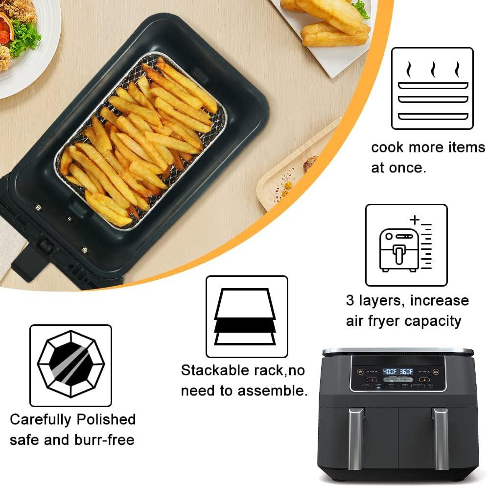 Air Fryer Rack for Ninja Dual Airfryer, 3pcs Stackable Stainless Steel Dehydrator Rack, Rectangle Double Air Fryer Accessories, Ninja Dual Airfryer Accessories.