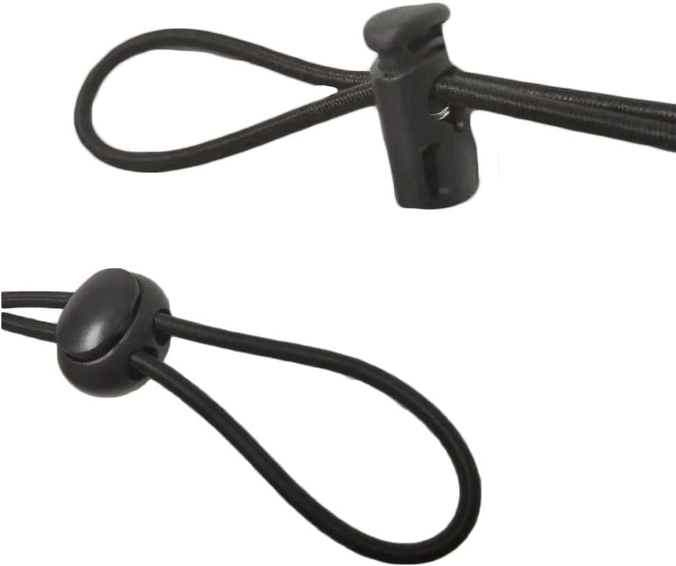 20pcs Plastic Cord Locks with 1/8-Inch 50ft Elastic Cord Heavy Stretch Round String, 10Pcs Sing-Hole, 10pcs Double-Hole Spring Toggle Stopper Slider Black (3mm-Black)