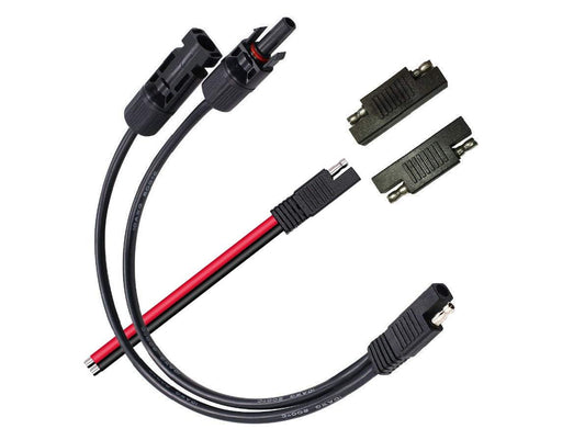 Solar Panel Connectors 10AWG Compatible with MC-4 Solar Connecter to SAE Adapter PV Extension Cable Wire for RV Caravan Solar Panels Battery Charger kit with Two SAE to SAE Polarity Reverse Adapters.