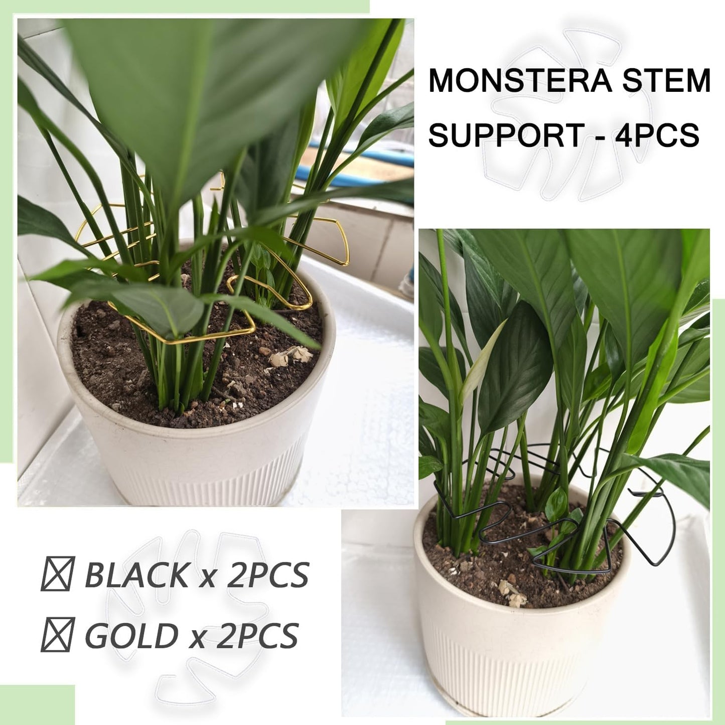 4pcs Iron Plant Stem Supports, Monstera Plant Support Outdoor Indoor Plant Accessories, 2 Colour Turtle Shell Bamboo Clamp Set for Thriving Growth (Gold+Black)