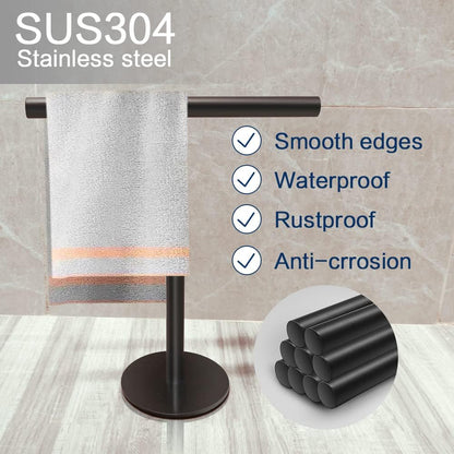 Hand Towel Holder Stand for Bathroom Vanity Countertop Matte Black T-Shape Towel Bar Rack Stand Towel Bar for Bathroom Kitchen  Matte Black    Matte Black