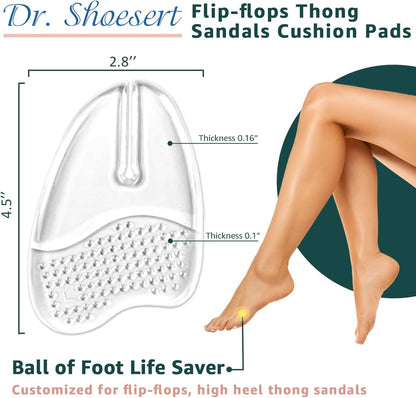 Gel Metatarsal Pads for Flip-Flops Thong Sandals, Ball of Foot Cushion Inserts Relieve All Day Forefoot Pain for Women and Men (Clear - 3 Pairs) Clear  Clear