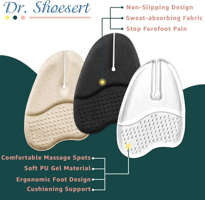 Gel Metatarsal Pads for Flip-Flops Thong Sandals, Ball of Foot Cushion Inserts Relieve All Day Forefoot Pain for Women and Men (Clear - 3 Pairs) Clear  Clear