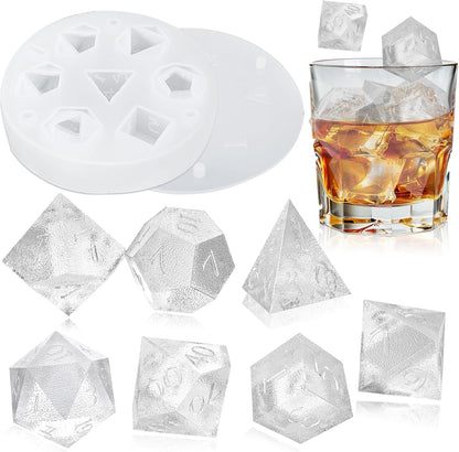7 Shapes DND Dice Whisky Ice Cubes Mold, 3D Dice Mold DND Accessories For Whiskey Cocktail Summer Ice Drink, Funny DND Gifts For Table Game Lovers Transparent  Transparent.
