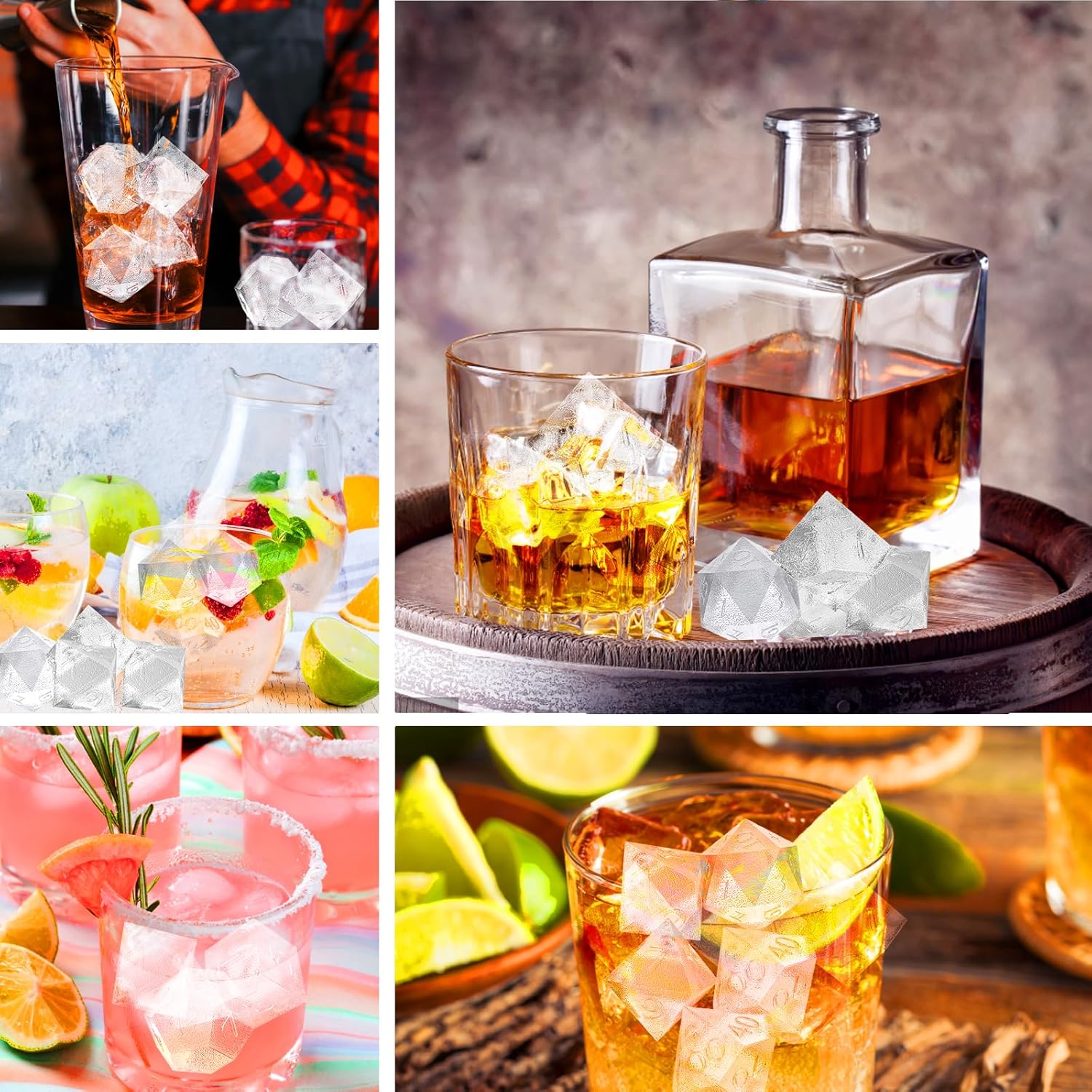 7 Shapes DND Dice Whisky Ice Cubes Mold, 3D Dice Mold DND Accessories For Whiskey Cocktail Summer Ice Drink, Funny DND Gifts For Table Game Lovers Transparent  Transparent.