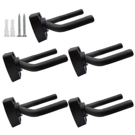 Guitar Hanger Wall Mount 5-Pack Black with Screws Compatible with Guitars.