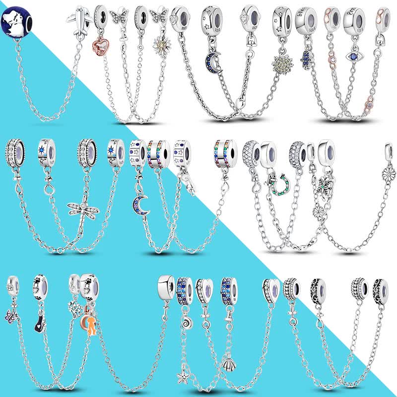 925 Sterling Silver Clip Charms Safety Chain Charm Silicone Stopper Bead Fit Jewelry Making For Bracelet T Diy PTC512.