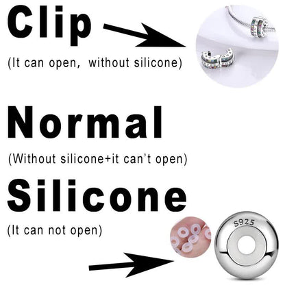 925 Sterling Silver Clip Charms Safety Chain Charm Silicone Stopper Bead Fit Jewelry Making For Bracelet T Diy PTC512.