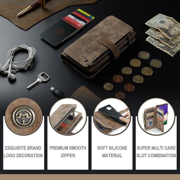 Compatible with Samsung Galaxy A22 5G Case Wallet with Magnetic Flip Zipper and Card Holder - Brown.