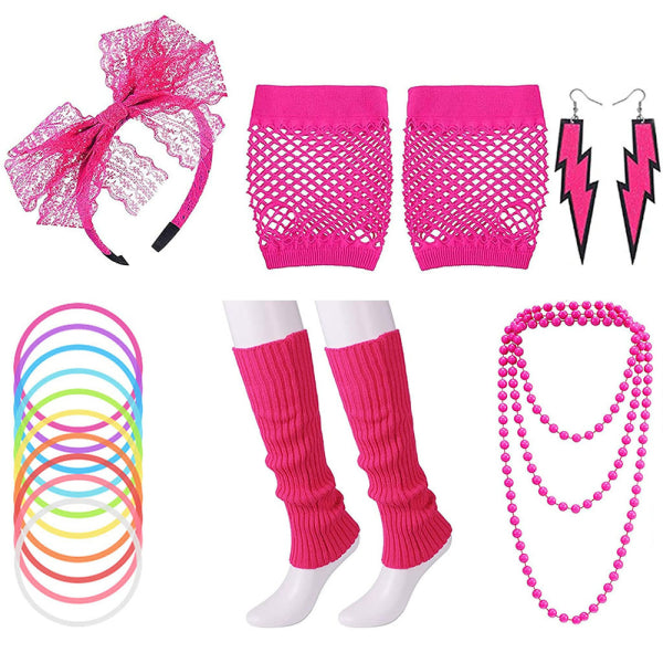 Women's 80s Neon Accessories Dance Hen Party Masquerade Retro Rose Red Rose Red.