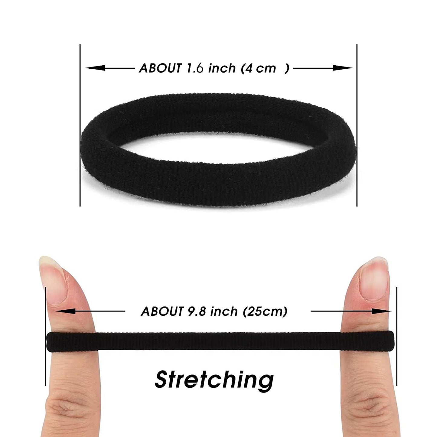 Black Hair Ties 50 pcs Seamless Cotton Ponytail Holders Elastic Bands for Thick Heavy Curly Hair Men Dark Women