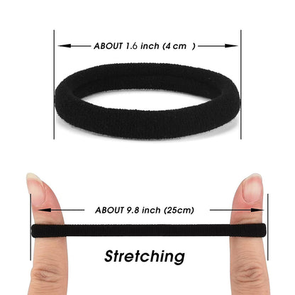 Black Hair Ties 50 pcs Seamless Cotton Ponytail Holders Elastic Bands for Thick Heavy Curly Hair Men Dark Women