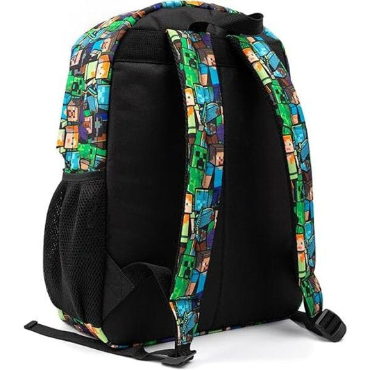 Minecraft Backpack for Boys | Black School Bag for Kids | Green Creeper Zombie Skeleton Enderman & Cave Spider-max.