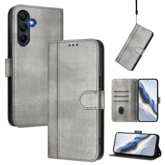 Compatible with Samsung Galaxy A17 5G Case in Grey Retro Leather with Stitching.