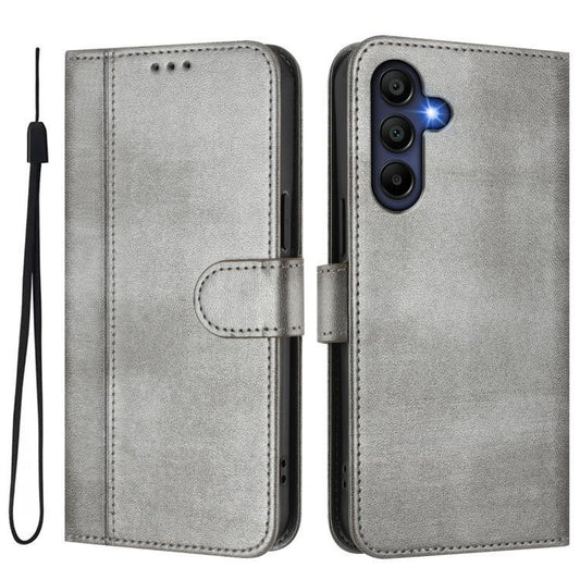 Compatible with Samsung Galaxy A17 5G Case in Grey Retro Leather with Stitching.