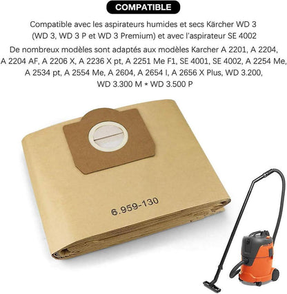 10-pack vacuum cleaner bags for Karcher 6.959-130.0 filter bags A 2201/2204/2504.