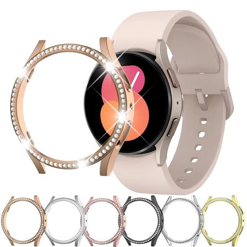 Diamond-Coated Rose Gold Case with PC Single Row Protection Compatible withSamsung Galaxy Watch 6 5 4 40mm.