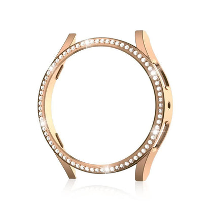 Diamond-Coated Rose Gold Case with PC Single Row Protection Compatible withSamsung Galaxy Watch 6 5 4 40mm.