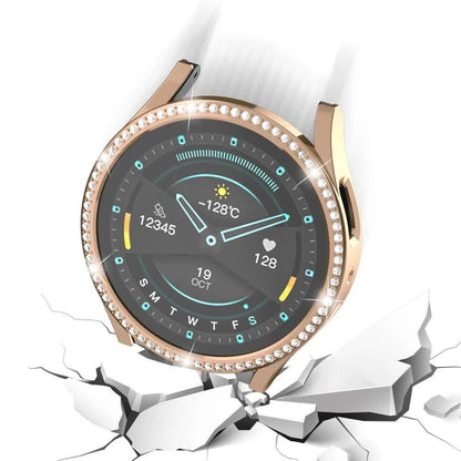 Diamond-Coated Rose Gold Case with PC Single Row Protection Compatible withSamsung Galaxy Watch 6 5 4 40mm.