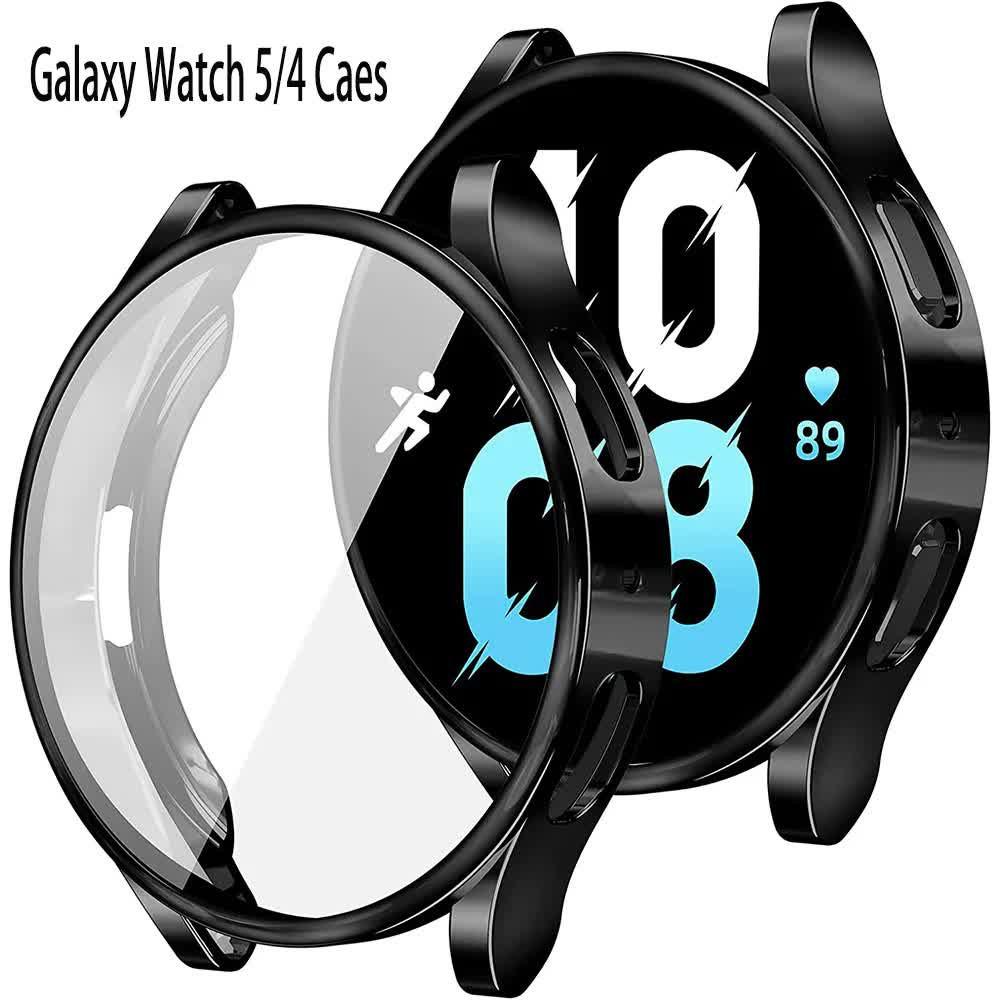 Compatible with Samsung Galaxy Watch 4 5 6 Screen Protector Case 40mm 44mm with Silicone TPU Bumper Black Galaxy Watch6 44mm.