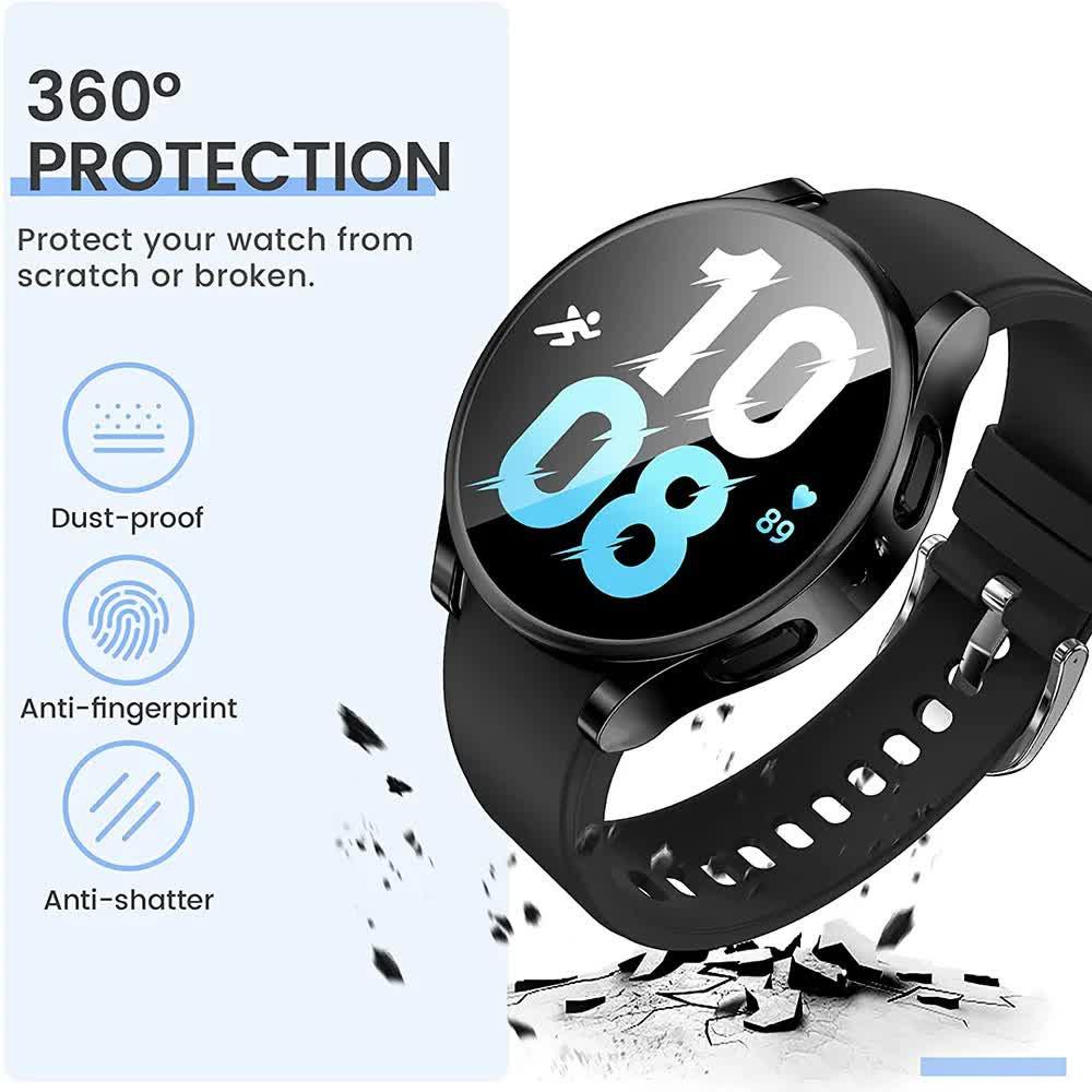 Compatible with Samsung Galaxy Watch 4 5 6 Screen Protector Case 40mm 44mm with Silicone TPU Bumper Black Galaxy Watch6 44mm.