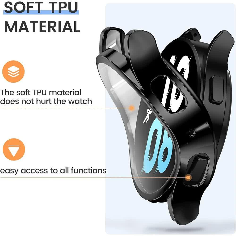 Compatible with Samsung Galaxy Watch 4 5 6 Screen Protector Case 40mm 44mm with Silicone TPU Bumper Black Galaxy Watch6 44mm.