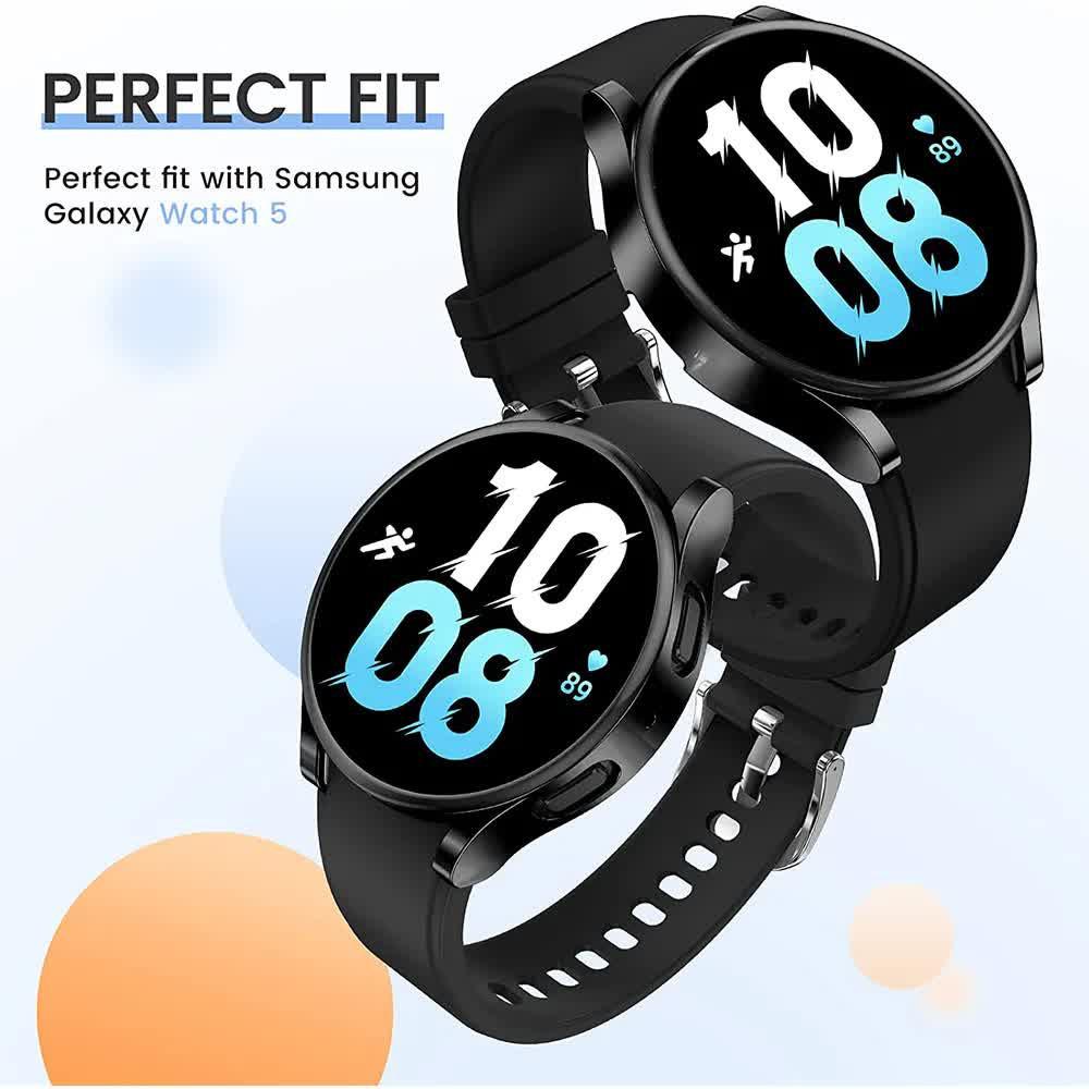 Compatible with Samsung Galaxy Watch 4 5 6 Screen Protector Case 40mm 44mm with Silicone TPU Bumper Black Galaxy Watch6 44mm.