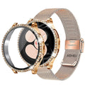 Stainless Steel Bracelet Compatible withSamsung Galaxy Watch 4 5 6 40mm 44mm Mesh Loop Bling Case Gold Set.