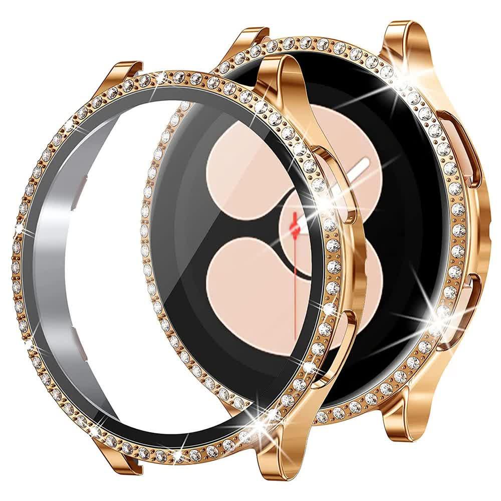 Stainless Steel Bracelet Compatible withSamsung Galaxy Watch 4 5 6 40mm 44mm Mesh Loop Bling Case Gold Set.
