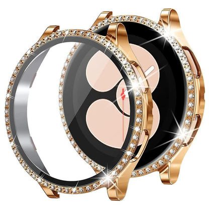 Stainless Steel Bracelet Compatible withSamsung Galaxy Watch 4 5 6 40mm 44mm Mesh Loop Bling Case Gold Set.