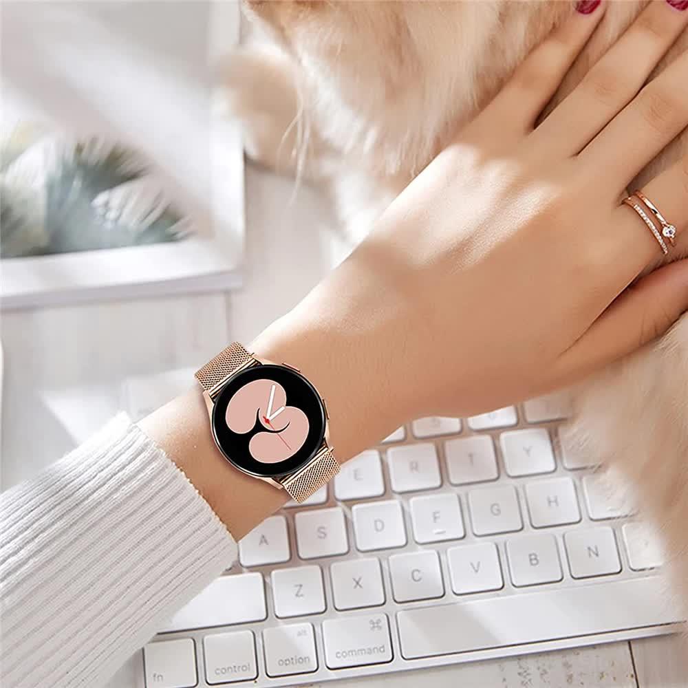 Stainless Steel Bracelet Compatible withSamsung Galaxy Watch 4 5 6 40mm 44mm Mesh Loop Bling Case Gold Set.