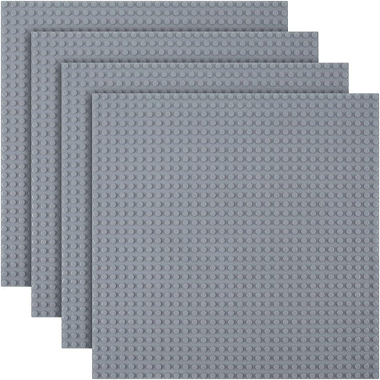 Building Plate, 4 pieces of classic base plates, 25.5 x 25.5 cm, base plate, compatible with all major brands, building toys for children 4 pieces light gray.