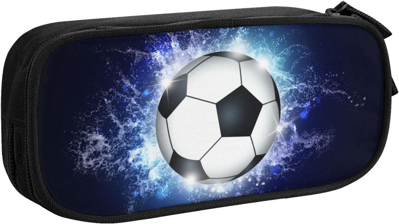 Blue sports pencil case with soccer motif, spacious and durable pencil case with zippers, soccer pencil case Soccer Blue Soccer Blue.