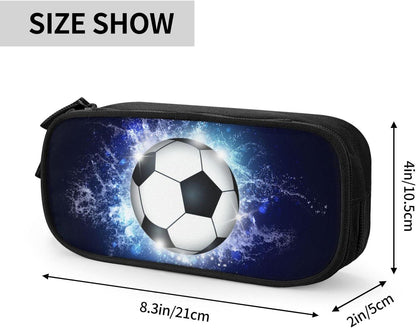 Blue sports pencil case with soccer motif, spacious and durable pencil case with zippers, soccer pencil case Soccer Blue Soccer Blue.